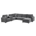 Modular 5-Seat U-Shape Sectional Sofa with Chaise Lounge, Grey Chenille Fabric, Deep Seat Comfort, Built-In Cup Holders and Storage Drawer, 134' Long for Living Room