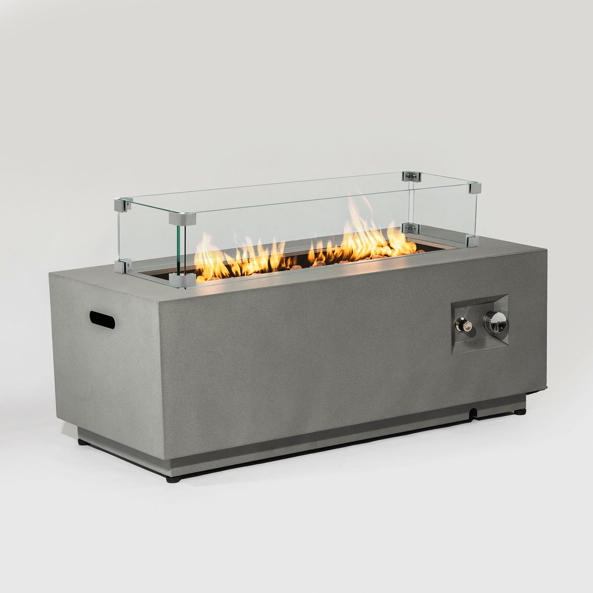 42' Propane Gas Fire Pit Table, 50000 BTU Rectangular Steel Fire Pit with Glass Wind Guard for Outside Patio Deck Garden Courtyard -Gray