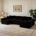Modular Sectional Cloud Couch for Living Room - 130' Modular U Shaped Sectional Couch, No Assembly Compression Sofas, Comfy Floor Sofa with Memory Foam,Black