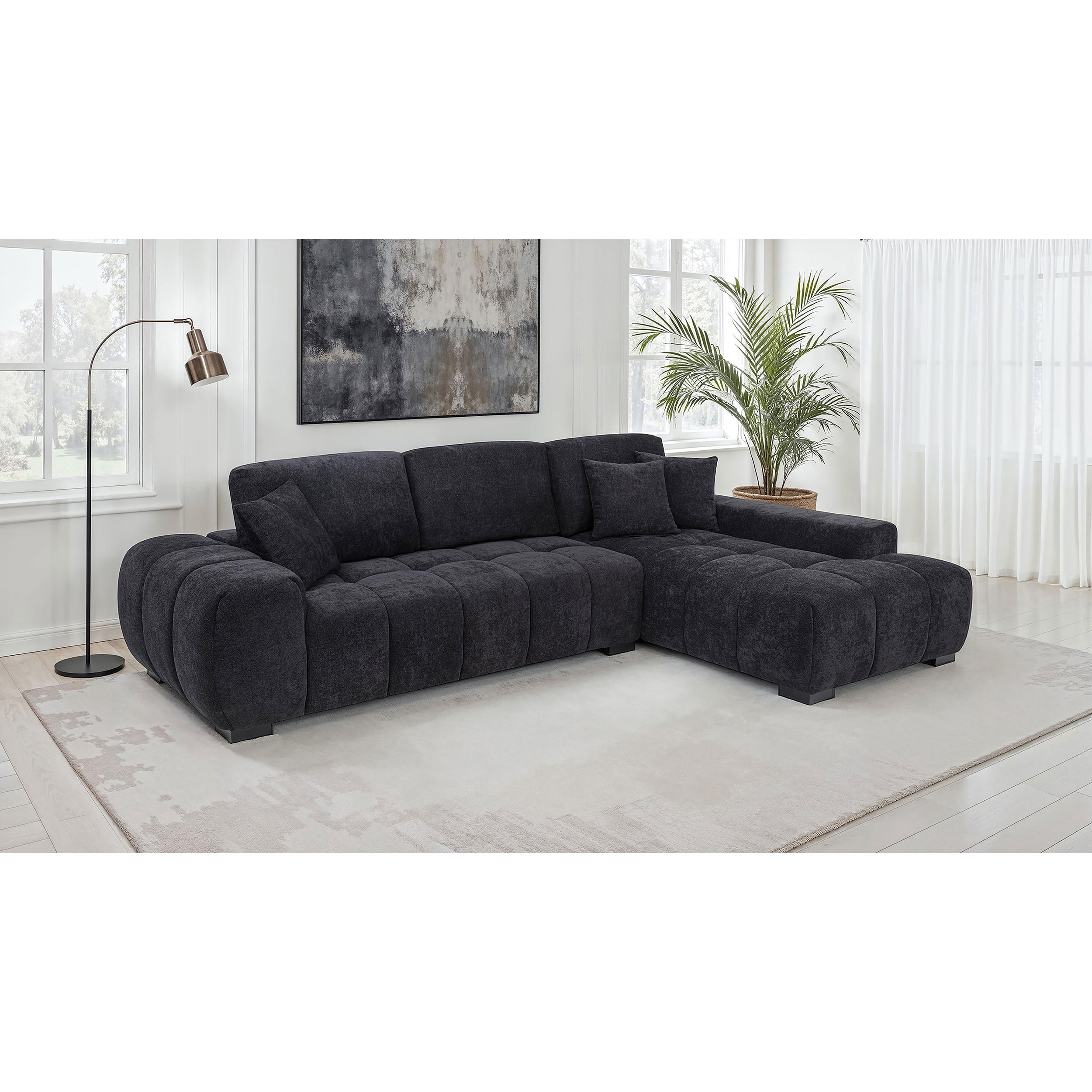 Plather Black Sectional Sofa