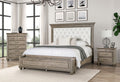 Formal Bedroom Furniture 3pc Set King Size Bed Nightstand Chest Aged Oak FB Bench w Storage Beige Padded Fabric