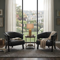 Faux Leather Wingback Accent Chairs Set for 2, Wrap-Around Back Upholstered Armchair, Comfy Fabric Wingback Arms Chairs with Solid Wood Legs, Single Sofa Reading Chair for Bedroom Living Room, Black