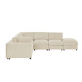 Beige Corduroy Reversible Modular Sectional Sofa with Custom Configuration and Premium Upholstery