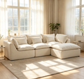 102.3' Width Cloud Couch Oversized Modular Sectional Sofa True Relax Comfy Couches Wide&Deep Seat Sofas for Living Room Furniture Sets, Waffle Fabric ,3Seat with Ottoman