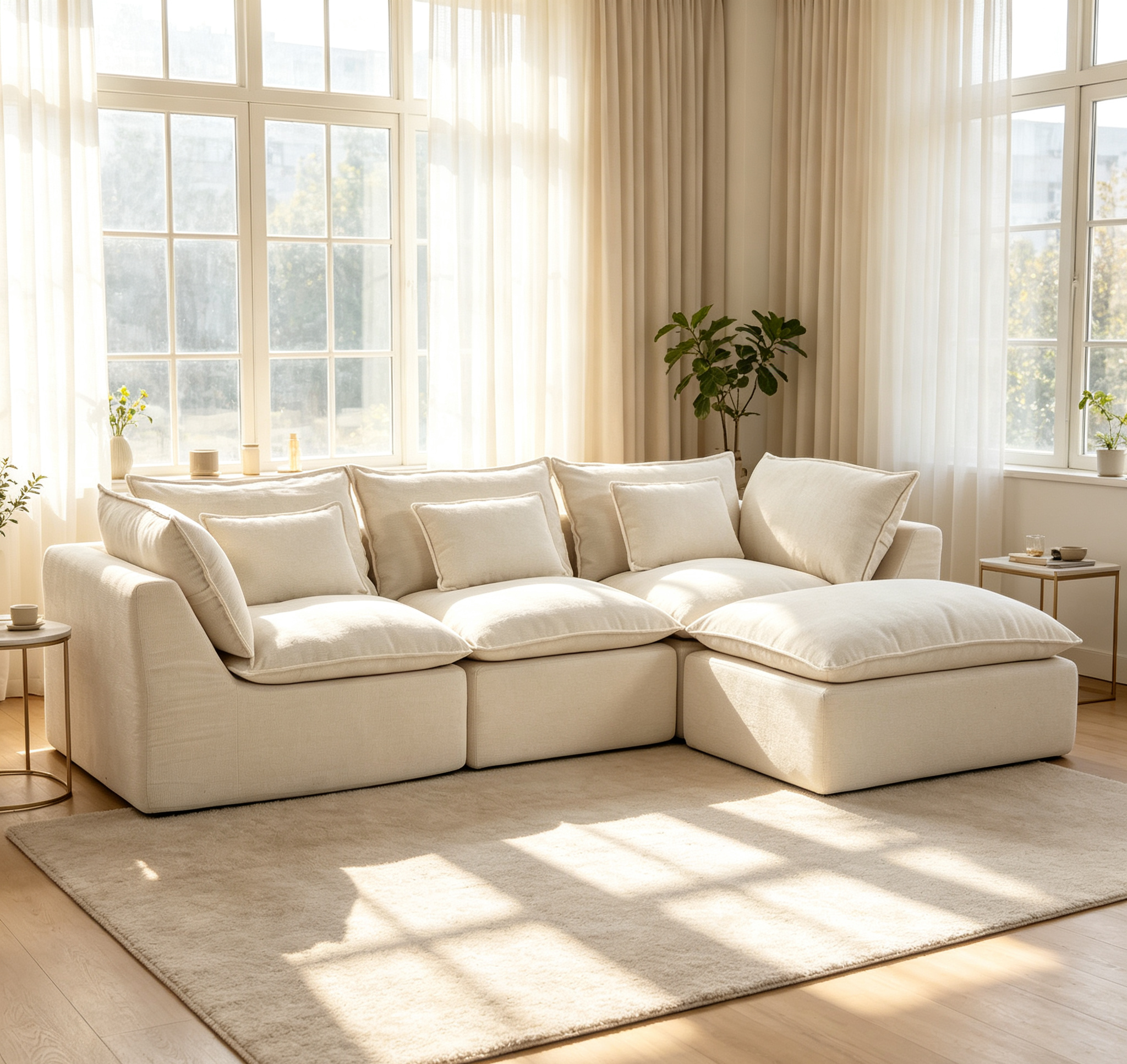 102.3' Width Cloud Couch Oversized Modular Sectional Sofa True Relax Comfy Couches Wide&Deep Seat Sofas for Living Room Furniture Sets, Waffle Fabric ,3Seat with Ottoman