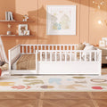 Queen Montessori Floor Bed with Safety Guardrails, Low Profile Wood Platform Bed Frame for Kids & Toddlers, No Box Spring Needed, Perfect for Shared Kids Bedroom, White