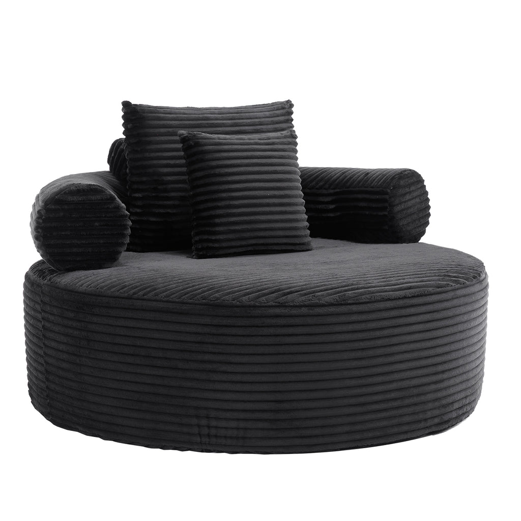 Round Sofa Bed with Memory Foam Sectional Couches for Living Room, Cloud Couch with Three Pillows, Black