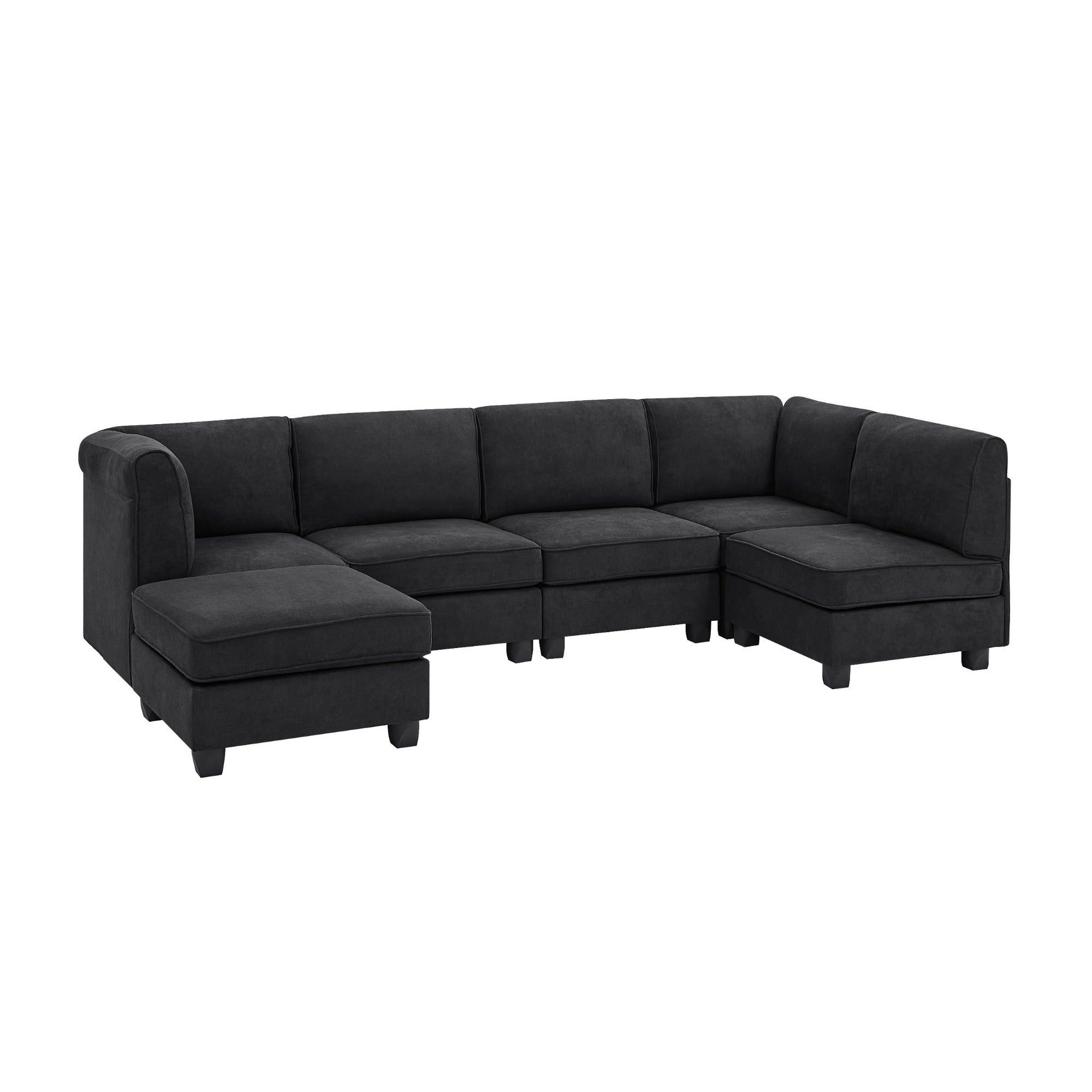 Modern Black Polyester Upholstered Modular Sectional with Adjustable Cushions and Easy Assembly