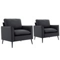 TS Nordic Retro Black Leather Upholstered Sofa Chair 2PC Casual Lounge Chair for Living Room Balcony Bedroom - Elegant & Comfortable