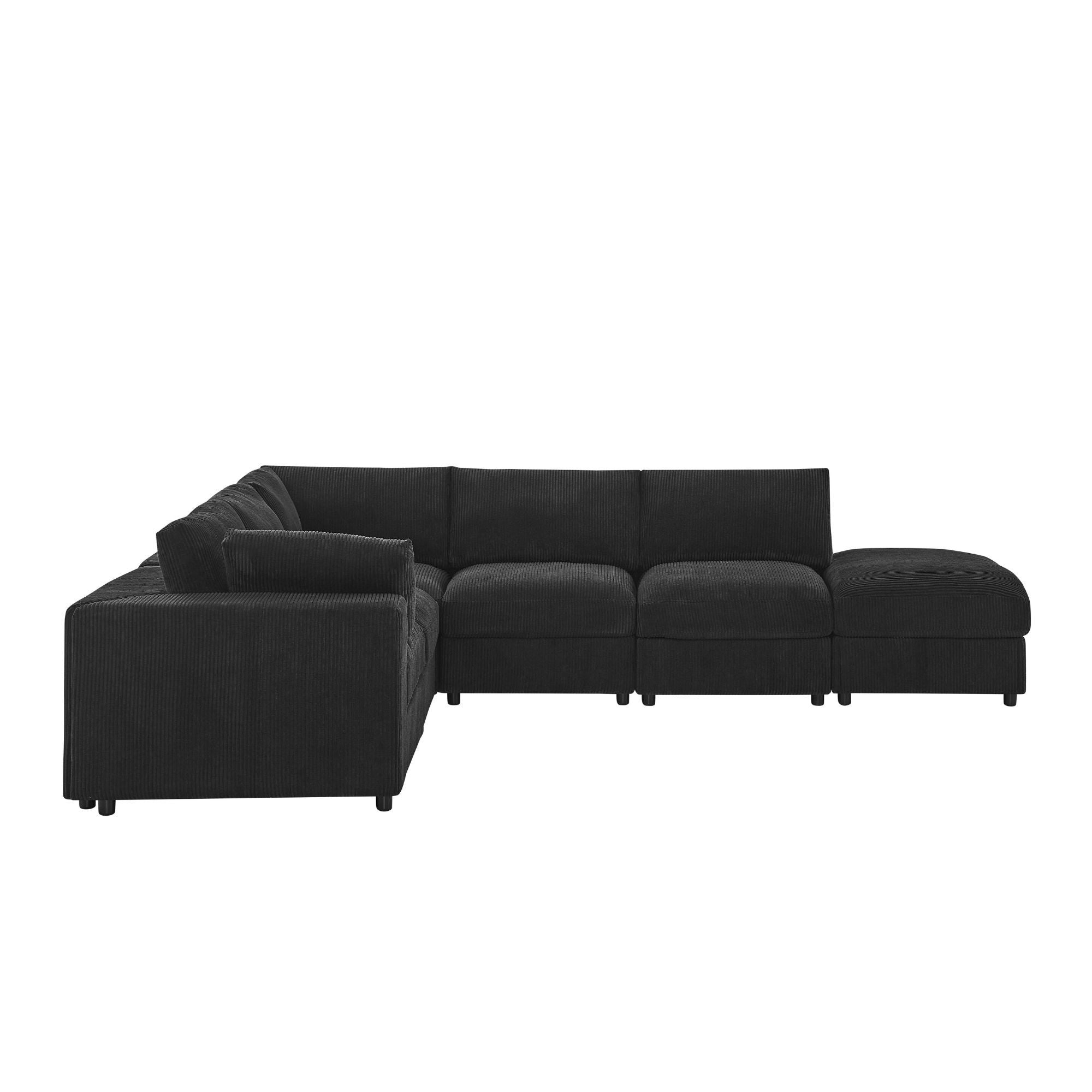 Modern Corduroy Reversible Modular Sectional in Black with Premium Upholstery and Medium Firm Cushions