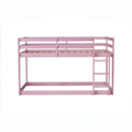 Solid Wooden, Solid Rubber Wooden Twin over Twin Floor Bunk Bed with Ladder, with Bed Platform of Strengthened Slats , Pink