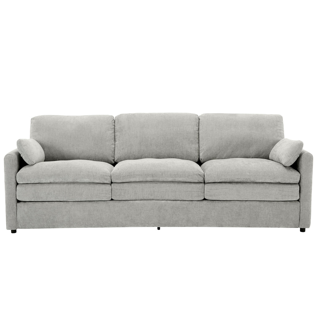Cozy Upholstered 3-seater Sofa with Double Cushion - Light Grey Chenille Fabric Sofa for Living Room, 89'