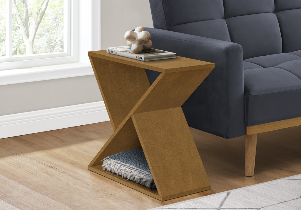 Contemporary Accent Table, Narrow Nightstand, Dark Taupe Veneer Finish, 24 in. H, for Bedroom or Living Room