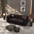 77' Modern Sofa Set, Faux Leather Upholstered Modular 2-Seater Sectional Couch with Pure Handmade Button Tufted Design, 2 Pillows, Multi Combination for Living Room,Dark Brown