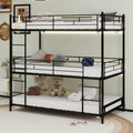 Heavy-duty triple frame bed with built-in ladder and full-length railing, black iron, for children/teens/adults, no springs required, easy assembly, bedroom/dorm room