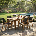 7 Pieces Acacia Wood Outdoor Dining Set s,Modern 6 Chairs 1 Large Table, Dining Furniture Set for Lawn, Backyard, Garden Deck,Poolside,Teak