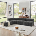 Modern Semi-Curved Modular Sectional Sofa, Vertical Stitched Chenille Soft Couch with Movable Adjustable Ottoman, Rounded Edge Wear-resistant All Season Comfort Floor Sofa for Indoor Use-Black