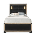 Lively Black/Gold Queen Bed with Lamps and Padded Headboard in Wood