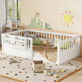 Twin Floor bed with Heightened Fence and bookshelf ,Wood Floor Bed for Kids, White.