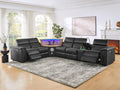 5-Seater Air Leather L-Shaped Powered Recliner Sofa Set with Motorized Lift Cabinet, Multi Functions Sectional Couch Blue Tooth HiFi Subwoofer Speakers, Colorful Ambient LED, Touch Lamp, Black