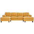 Modern U-Shaped Sectional Sofa with Dual Chaise Lounges, Storage Pockets and Armrest Pillows, Yellow Chenille Fabric, 103.5'