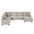 U-shaped Sectional Sofa with Movable Ottoman in Light Taupe Corduroy Fabric, 125.2' L-shaped Modular Sofa with Side Storage Pockets and Foam Cushions