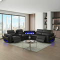 Nova Modern Style Sectional with 1 Console (Reading Light), Wedge with Bluetooth speaker, LED and Lifting wine cabinet - Black