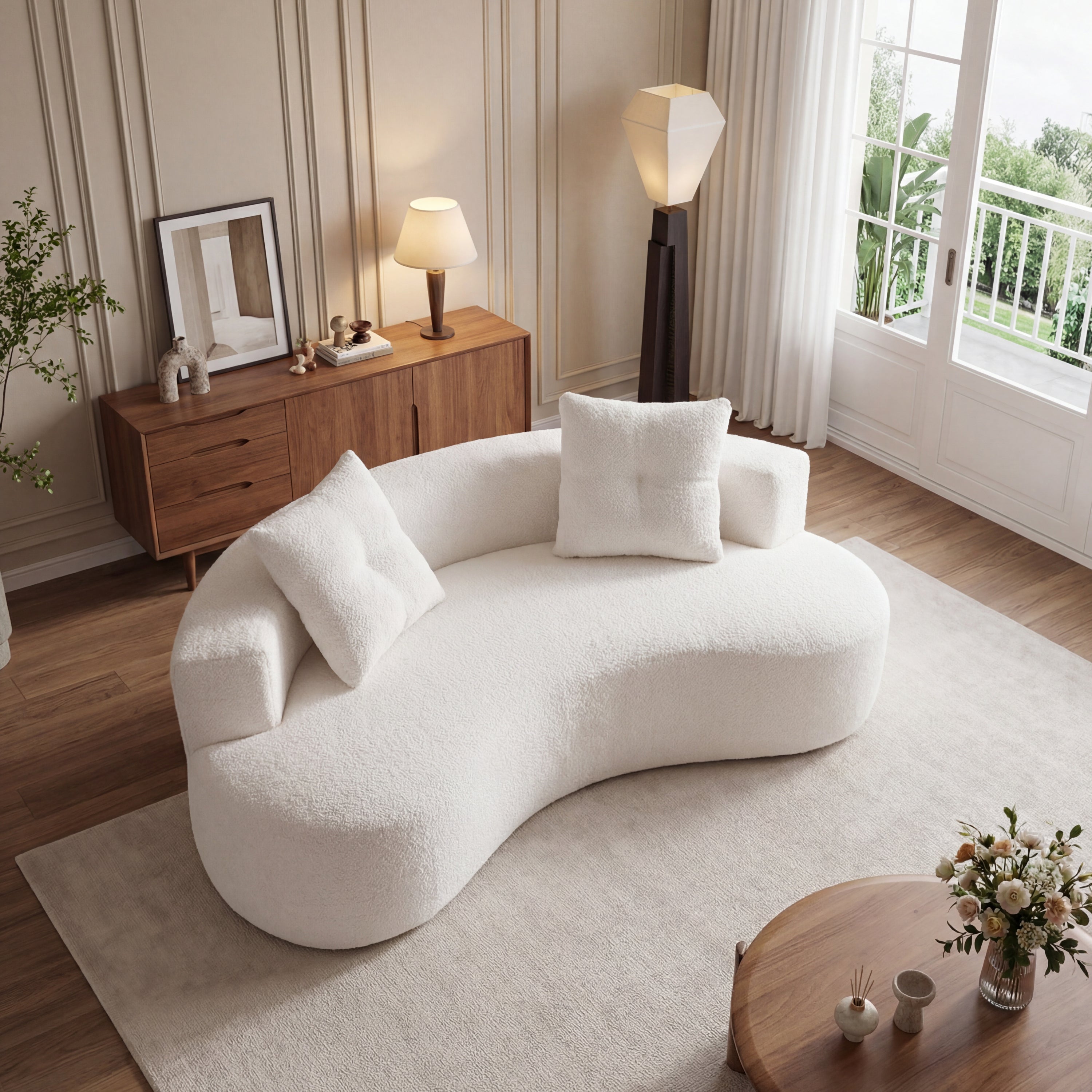 79.5'  3 Seater Couch for Living Room, Boneless Couch with 2 Pillows,Upholstered Floor Sofa