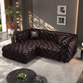 77' Modern Sofa Set, Faux Leather Upholstered Modular 2-Seater Sectional Couch with Pure Handmade Button Tufted Design, 1 Ottoman & 2 Pillows, Multi Combination for Living Room,Dark Brown