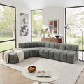 Modern Semi-Curved Modular Sectional Sofa, Vertical Stitched Chenille Soft Couch with Movable Adjustable Ottoman, Rounded Edge Wear-resistant All Season Comfort Floor Sofa for Indoor Use-Dark Gray