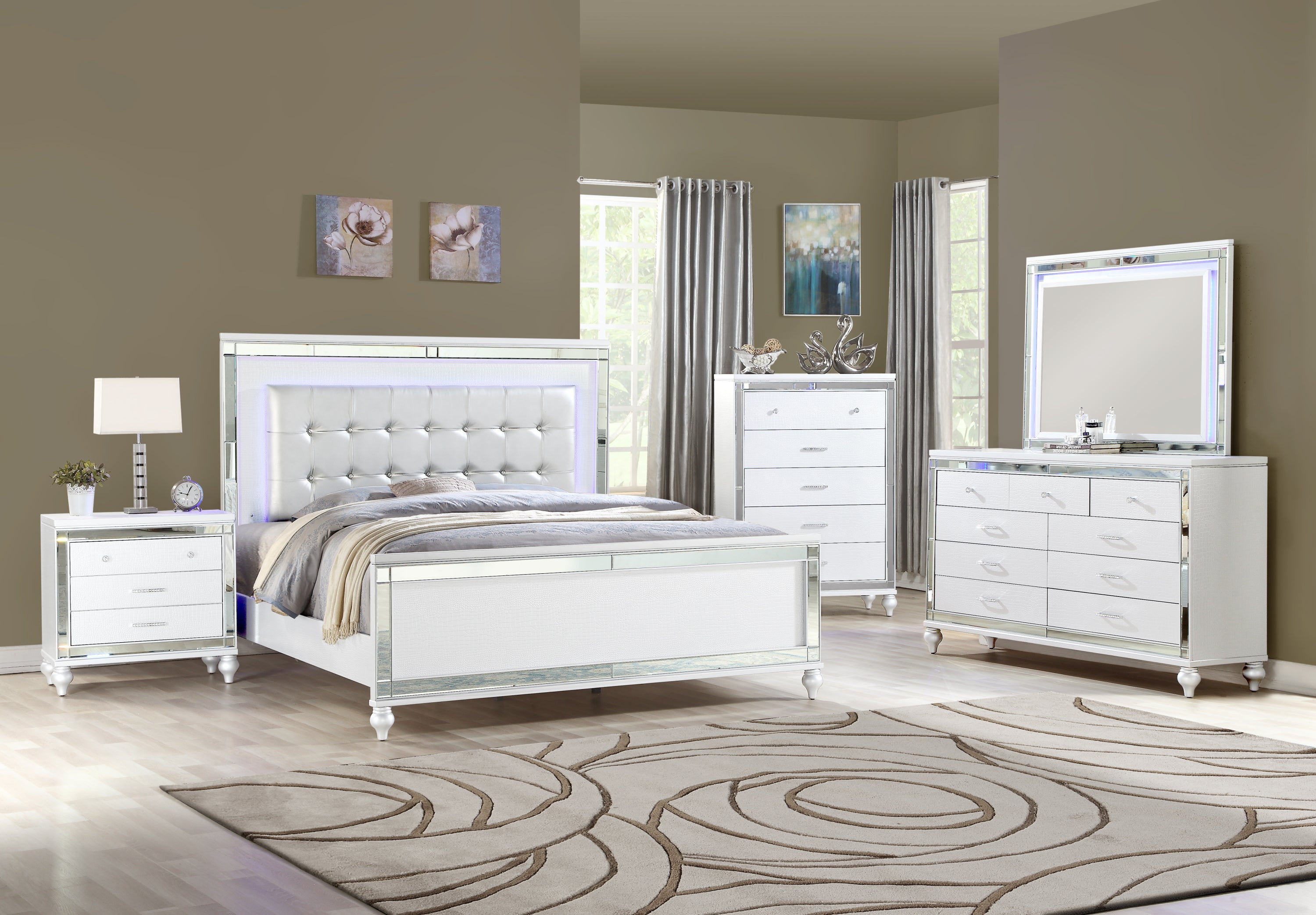 STERLING Full 5 PC LED Bedroom set made with wood in White Color