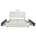 Kids Full Size Upholstered Bed with Oversized Rabbit Ear Headboard, LED Lights & 4 Storage Drawers in Beige Boucle Fabric, 79.5''X55.75''X41''