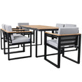 7-Piece Outdoor Dining Set with Removable Cushions, Acacia Wood and Steel Frame, Grey