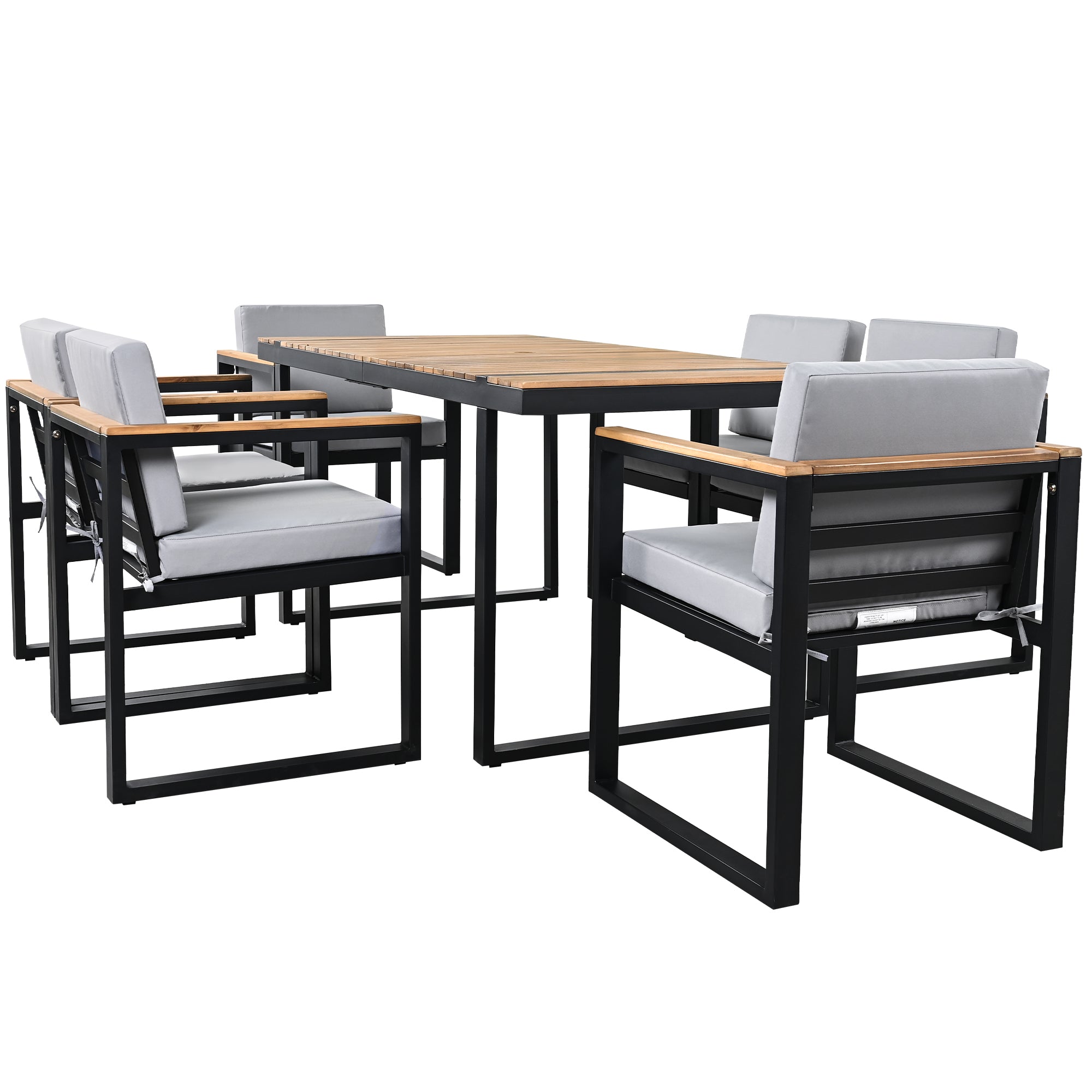 7-Piece Outdoor Dining Set with Removable Cushions, Acacia Wood and Steel Frame, Grey