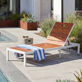 Outdoor Chaise Lounges Pool Lounge Chairs Outdoor Daybed Recliner with Adjustable Backrest for Patio, Poolside or Beach, White+Brown
