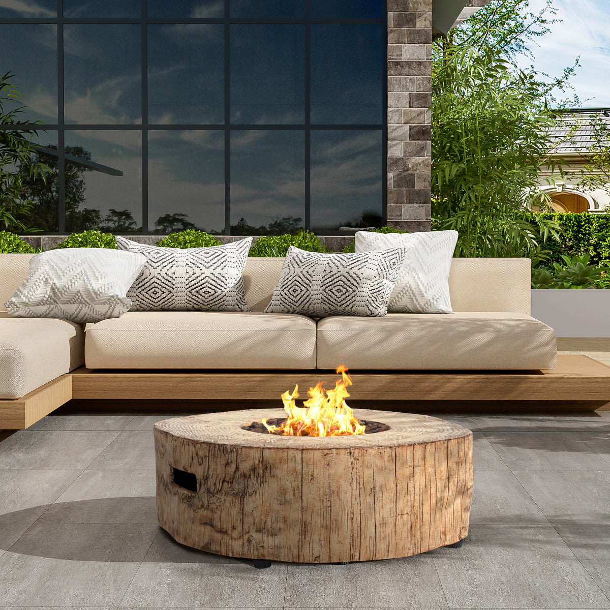 Patio MGO Propane Fire Pit, 30, 000BTU, Wood Pattern Brown (Tank Cover Not Provided)