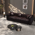 105.7' Modern Sofa Set, Faux Leather Upholstered Modular 3-Seater Sectional Couch with Pure Handmade Button Tufted Design, 3 Pillows, Multi Combination for Living Room,Dark Brown