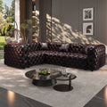 103.8' L Shaped Modern Sofa Set, Faux Leather Upholstered Modular 4-Seater Sectional Couch with Pure Handmade Button Tufted Design, 4 Pillows, Multi Combination for Living Room,Dark Brown