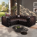 75.1' L Shaped Modern Sofa Set, Faux Leather Upholstered Modular 3-Seater Sectional Couch with Pure Handmade Button Tufted Design, 3 Pillows, Multi Combination for Living Room,Dark Brown