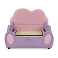 Twin Size Cute Cloud Shape PU Leather Kids Bed with Guardrails, Safety Toddler Bed in Soft Pink Purple Design with Storage Pocket