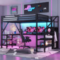 Metal Queen Loft Bed with Wardrobe and LED Light, Queen Size Loft Bed with L Shaped Desk and USB for Kids Teens Adults, Black(Old SKU W2593S00043,Expect Arrival Date 2026/3/7)