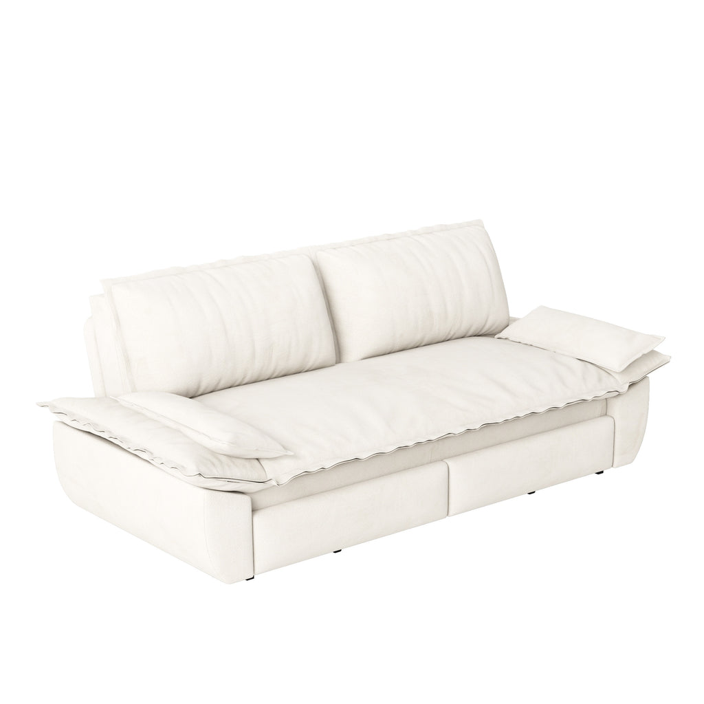 73.2'Queen Pull Out Sofa Bed,3-in-1 Convertible Sleeper Sofa,Multi-Functional Velvet Loveseat Bed,Beige/White