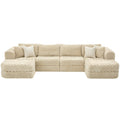 Modular Sectional Sofa 135.4' Coffee Boneless Couch with Two Movable Ottomans, Bubble Velvet Fabric Living Room Sofa