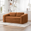 71' 2-in-1 Pull Out Foldable Loveseat Sofa Bed with Armrest & Backrest Pillows, Convertible Chenille Boneless Cloud Floor Mattress Sleeper Lounge Couch for Living Room Bedroom Guestroom Dorm, Orange