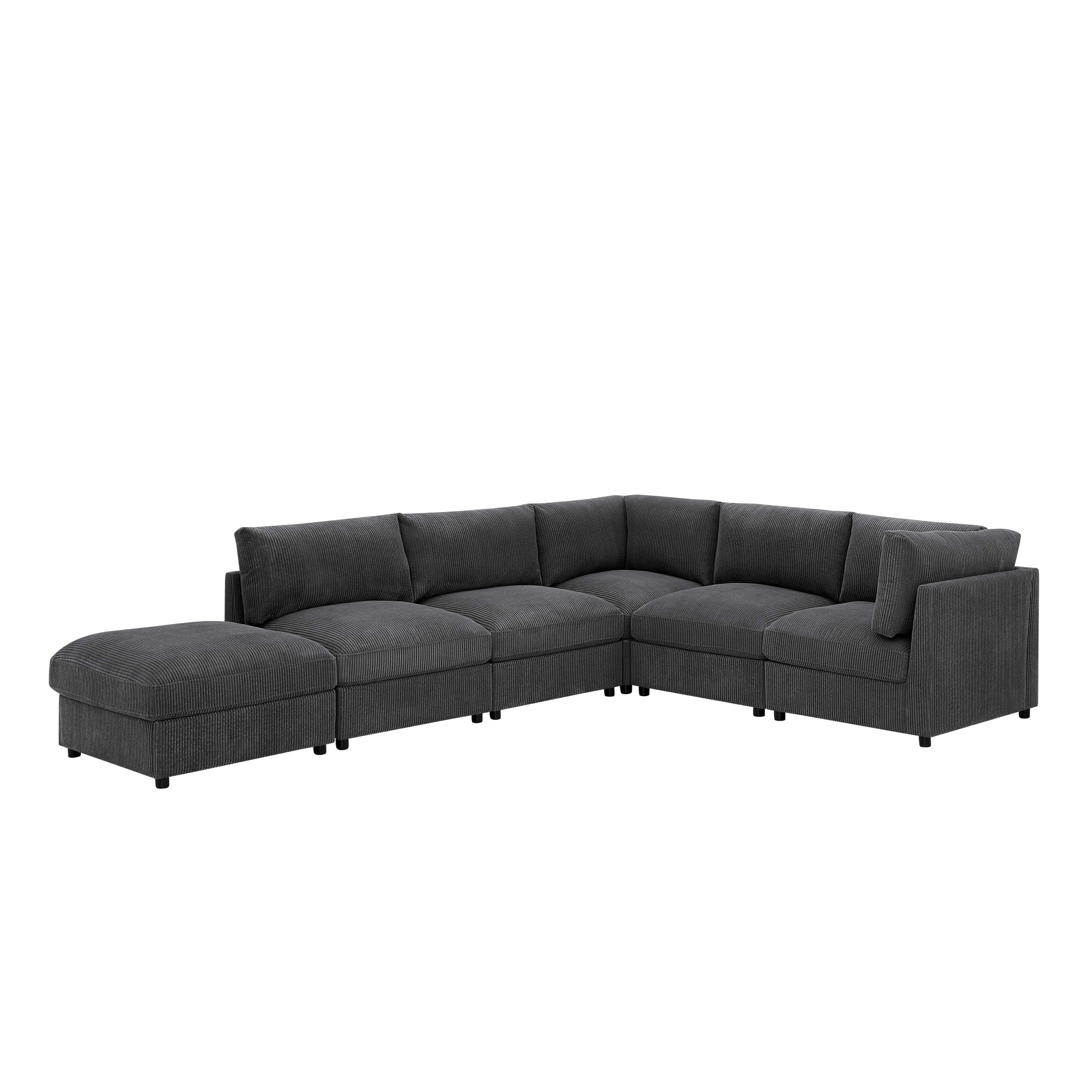 Dark Gray Corduroy Reversible Modular Sectional with Custom Configuration and Premium Upholstery