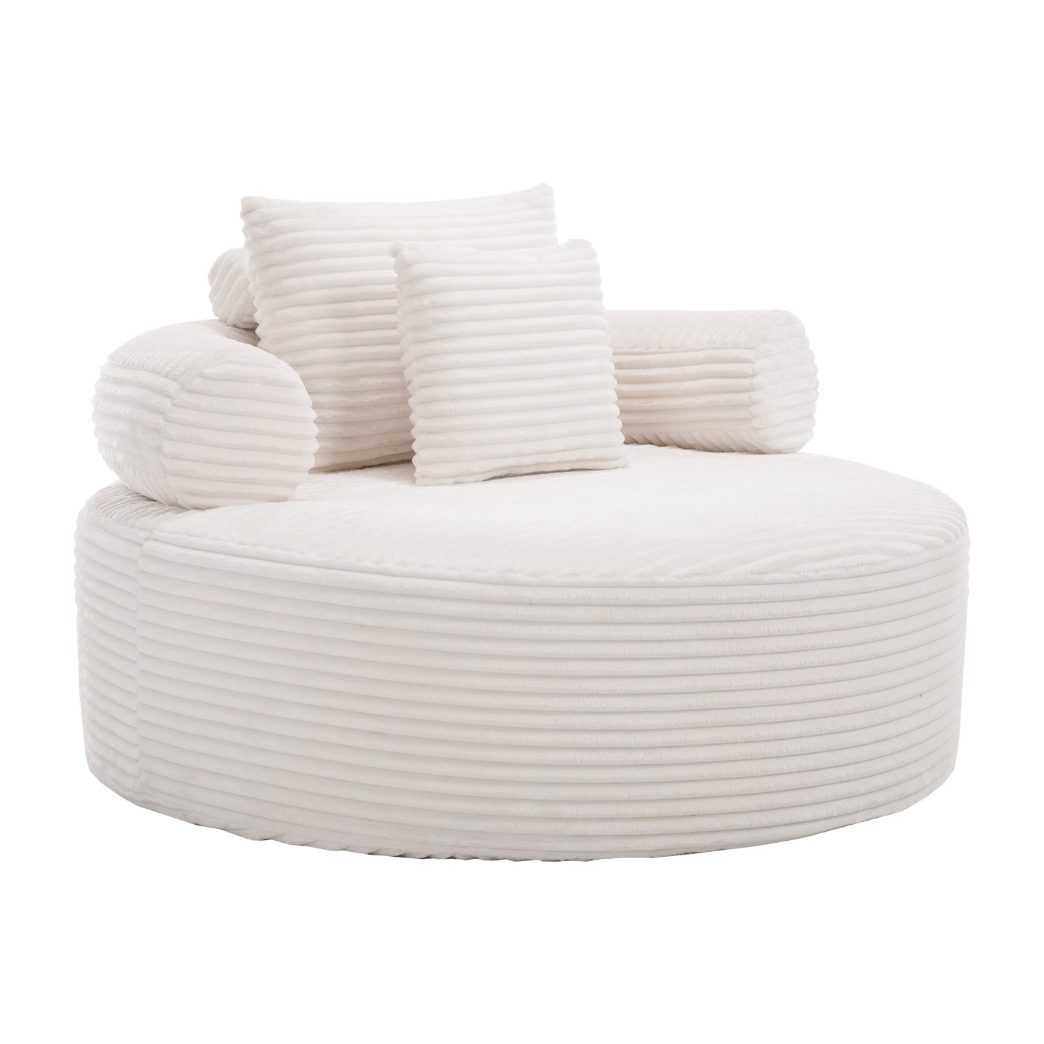Round Sofa Bed with Memory Foam Sectional Couches for Living Room, Cloud Couch with Three Pillows, White