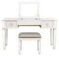 Elegant Mirrored Vanity Desk Set with Drawers and Flip-Up Mirror, Silver Finish, Glass and Wood, 54'' x 18'' x 30''