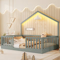 Full Floor Bed with High Rails, Wooden Montessori Bed with Light for Kids, Boys and Girls,Gray(Old SKUW2593P440606 Expect Arrival Date 2026/6/30)