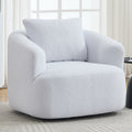 360° Swivel Round Upholstered Comfy Chair With One Soft Pillow, Teddy Fleece High-Resilience Sponge Single Sofa, No Assembly for Living Room, Bedroom, Apartment, White