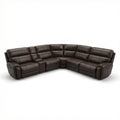 Global Home Brazil Tobacco Leather Power Sectional with Adjustable Headrest & Footrest